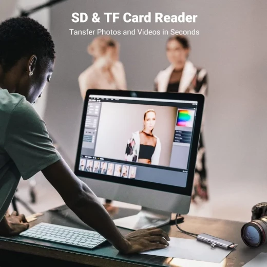 محول يو جرين 6 في 1 بمنفذ USB-C، منفذ HDMI بدقة 4K 60 هرتز، USB 3.0، قارئ بطاقات SD/TF لأجهزة MacBook Pro Air و iPhone 15 Pro - يوجرين - Image 4